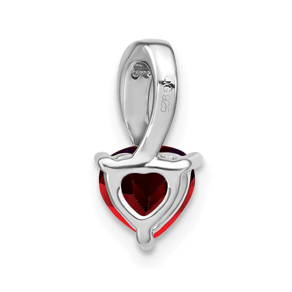 14k White Gold Garnet and Diamond Heart Pendant