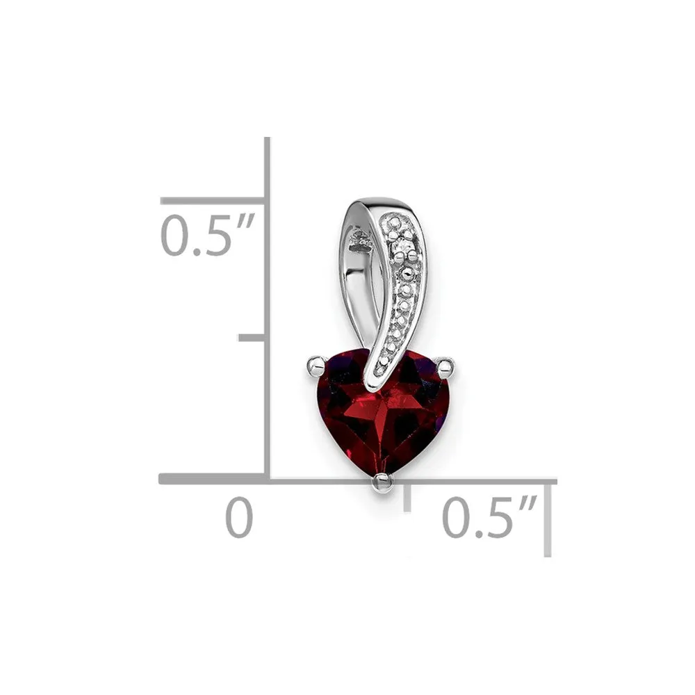 14k White Gold Garnet and Diamond Heart Pendant
