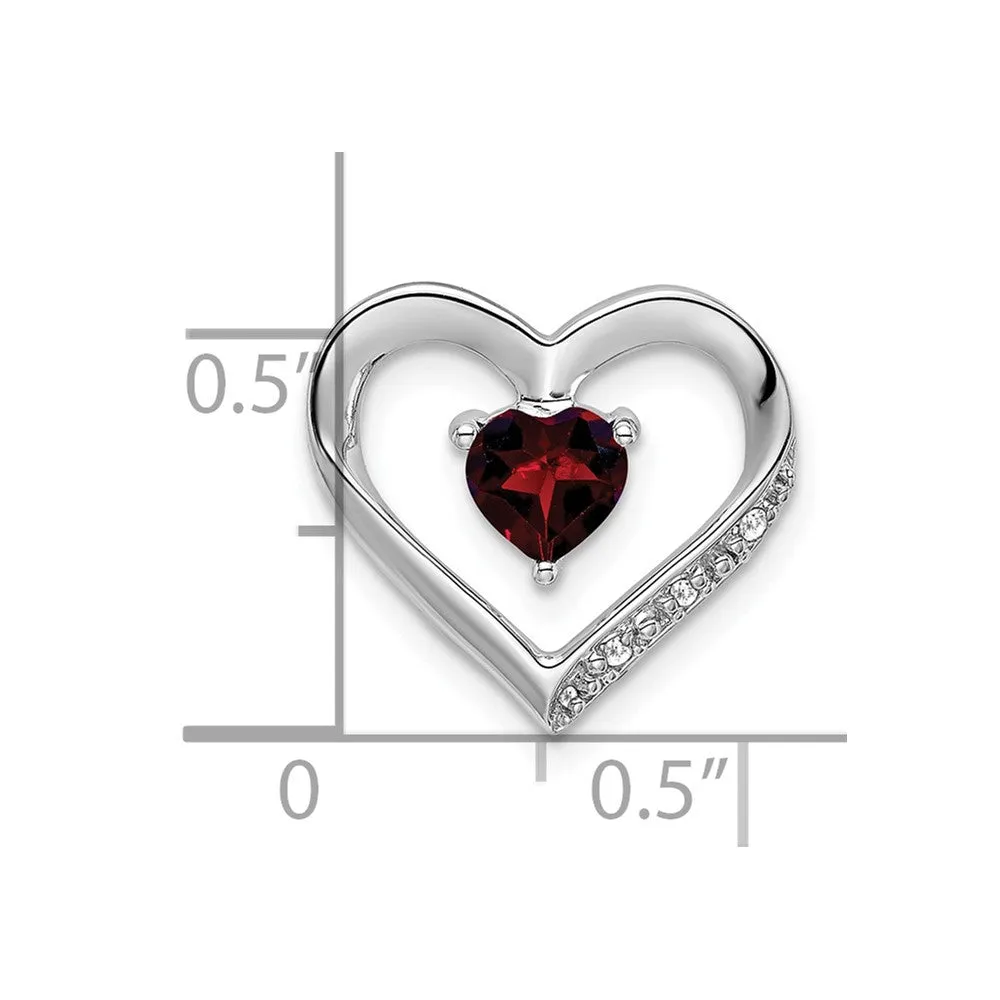 14k White Gold Garnet and Diamond Heart Pendant