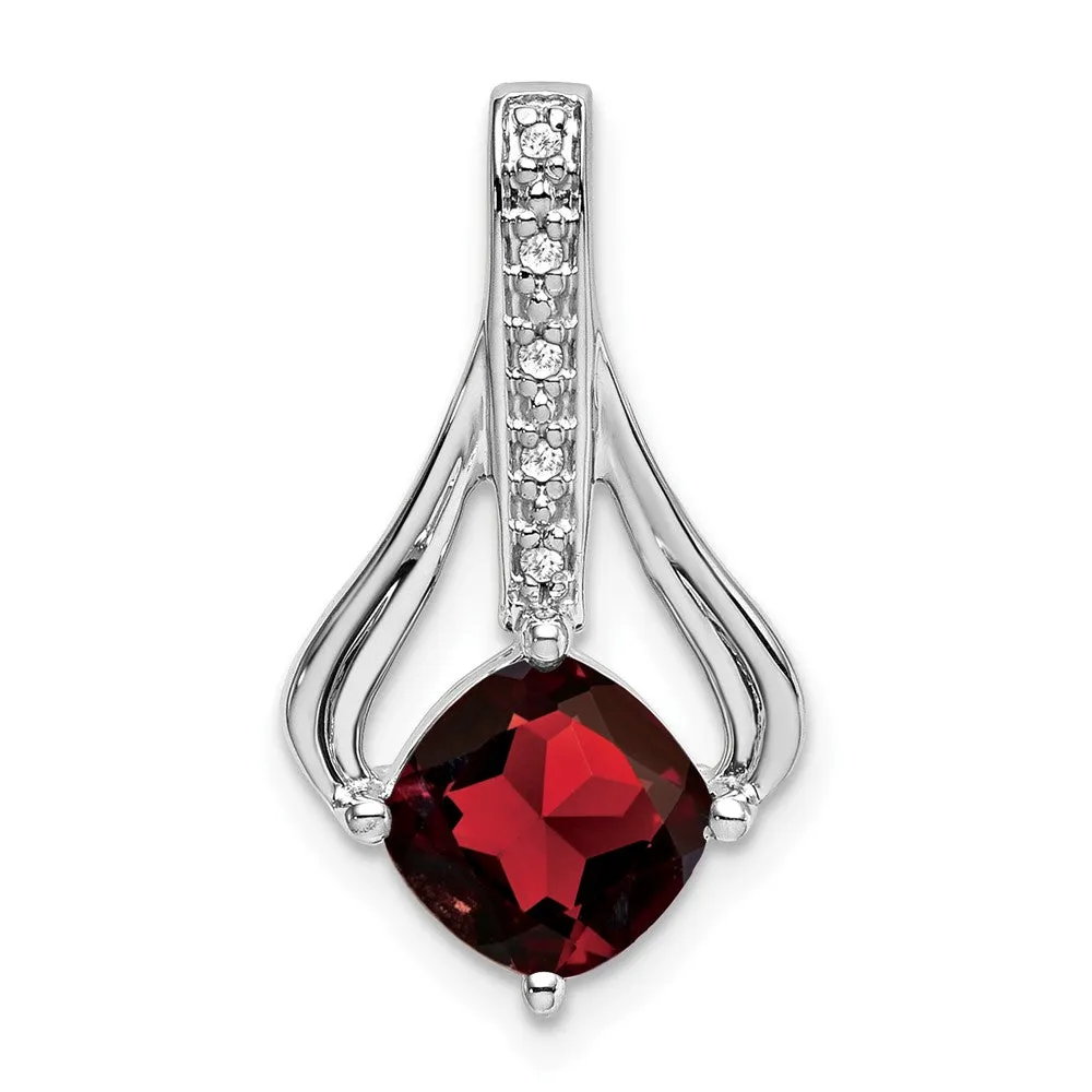 14k White Gold Garnet and Diamond Pendant