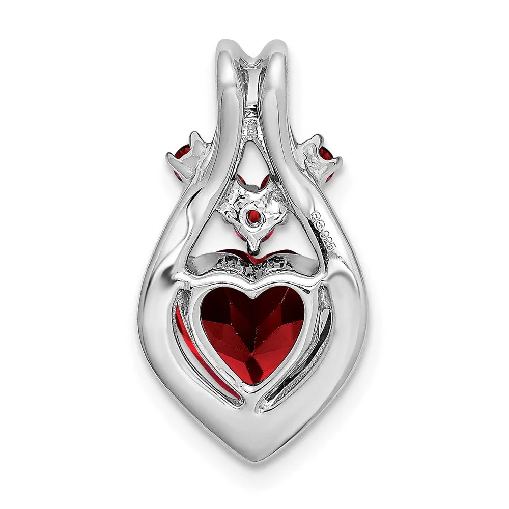 14k White Gold Garnet Heart Pendant