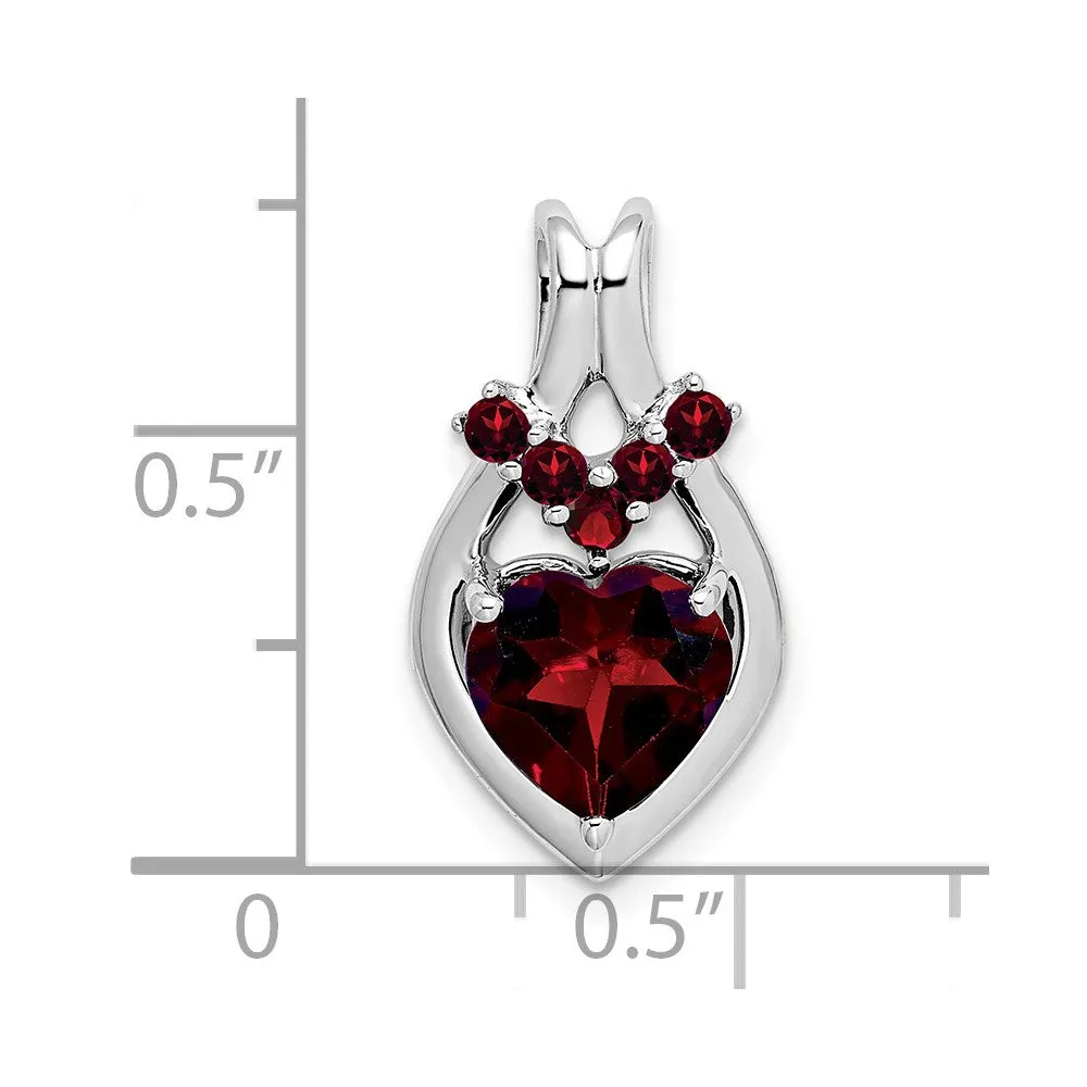 14k White Gold Garnet Heart Pendant