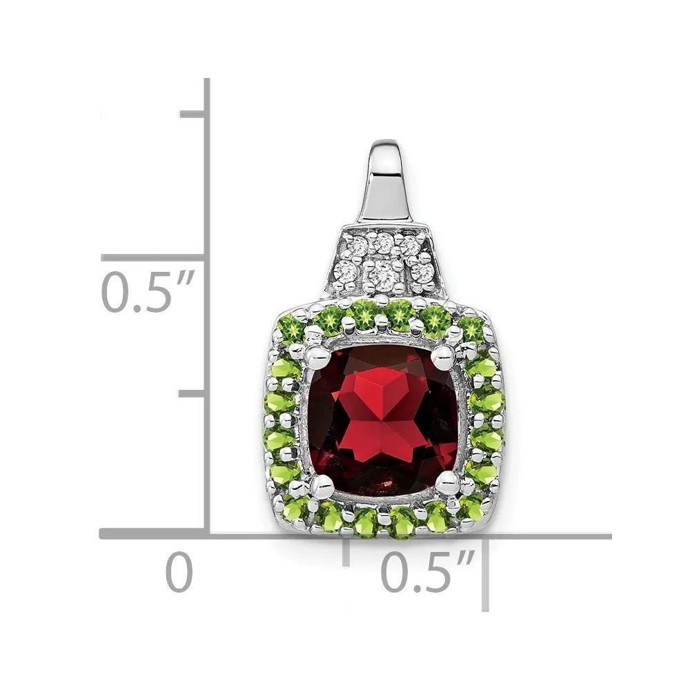 14k White Gold Garnet/Peridot/Diamond Pendant