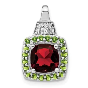 14k White Gold Garnet/Peridot/Diamond Pendant