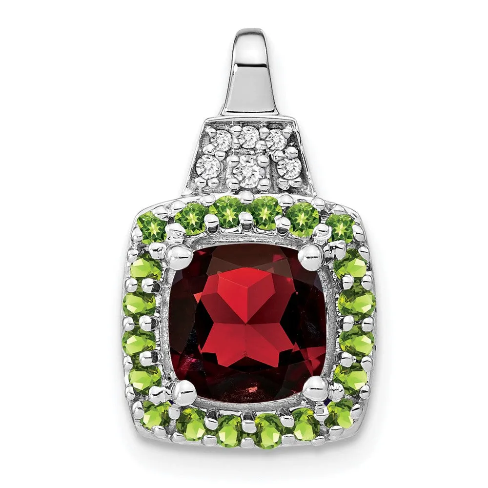 14k White Gold Garnet/Peridot/Diamond Pendant
