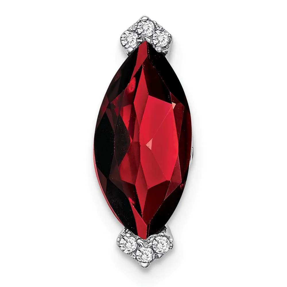 14k White Gold Marquise Garnet and Diamond Chain Slide