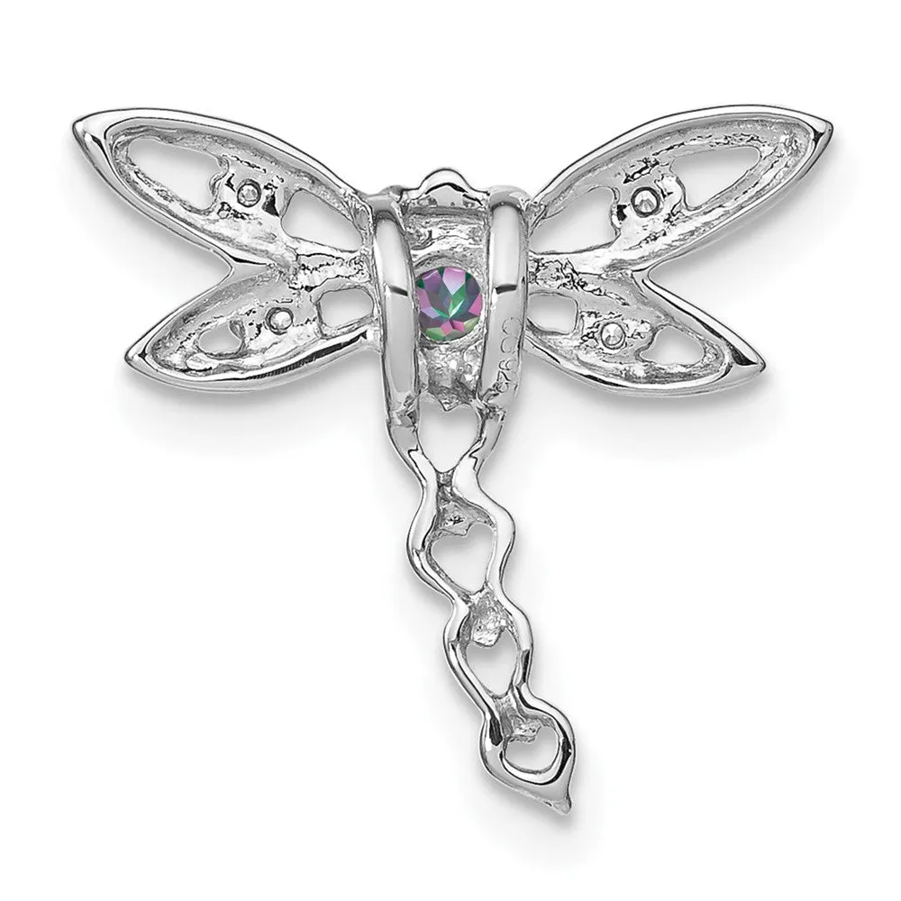14k White Gold Mystic Fire Topaz and Diamond Dragonfly Chain Slide