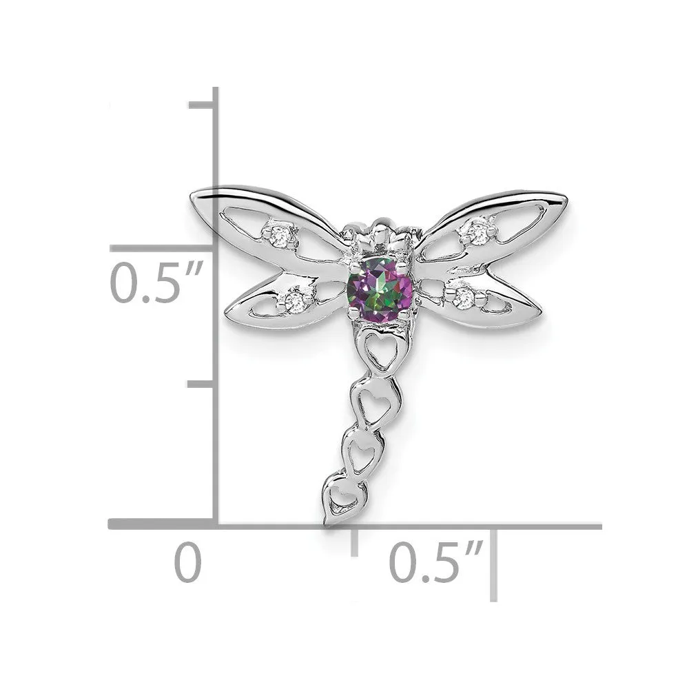 14k White Gold Mystic Fire Topaz and Diamond Dragonfly Chain Slide