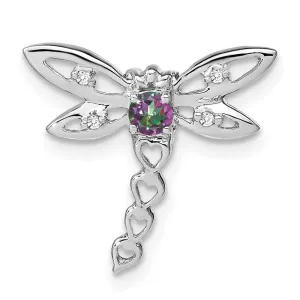 14k White Gold Mystic Fire Topaz and Diamond Dragonfly Chain Slide
