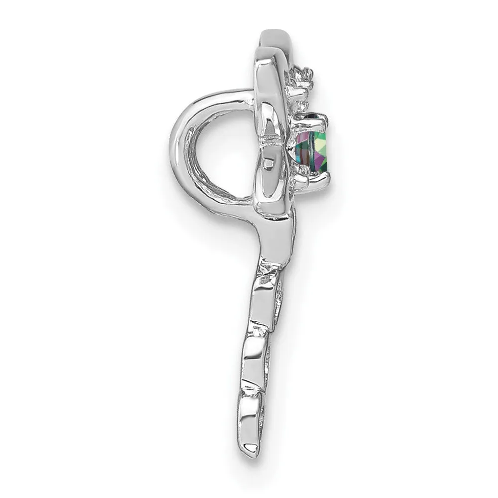 14k White Gold Mystic Fire Topaz and Diamond Dragonfly Chain Slide