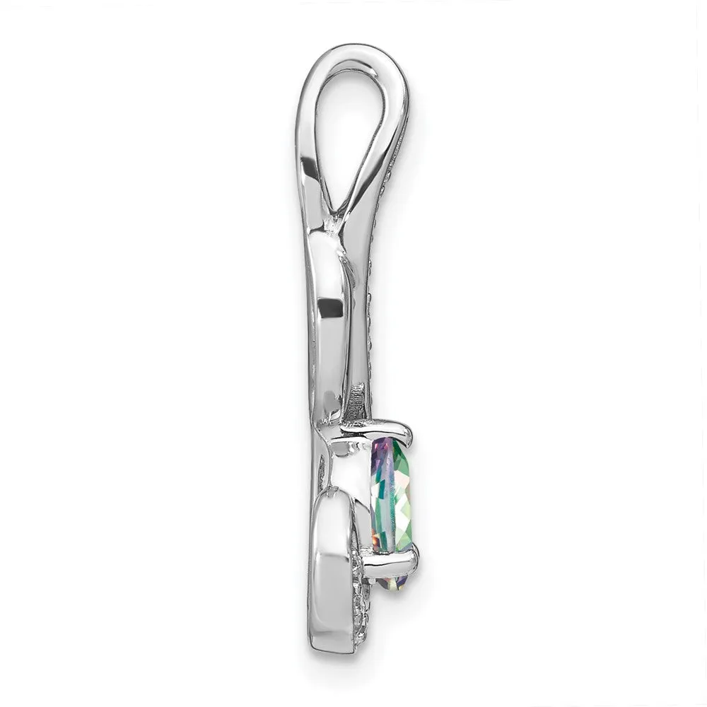 14k White Gold Mystic Fire Topaz and Diamond Swirl Pendant