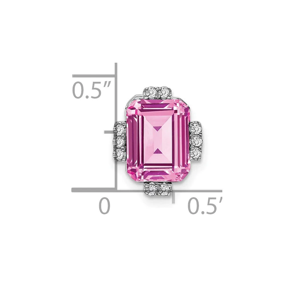 14k White Gold Octagon Created Pink Sapphire/Diamond Chain Slide