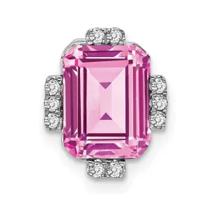 14k White Gold Octagon Created Pink Sapphire/Diamond Chain Slide