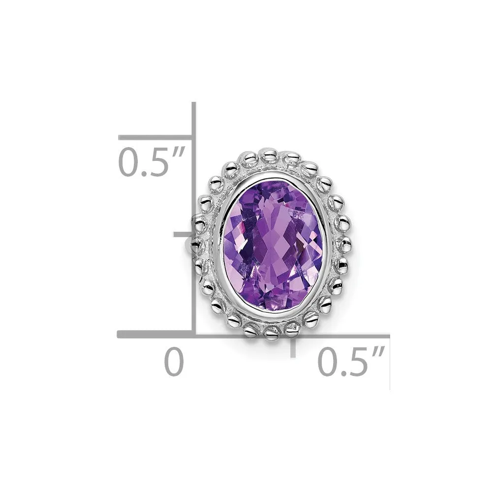 14k White Gold Oval Amethyst Chain Slide