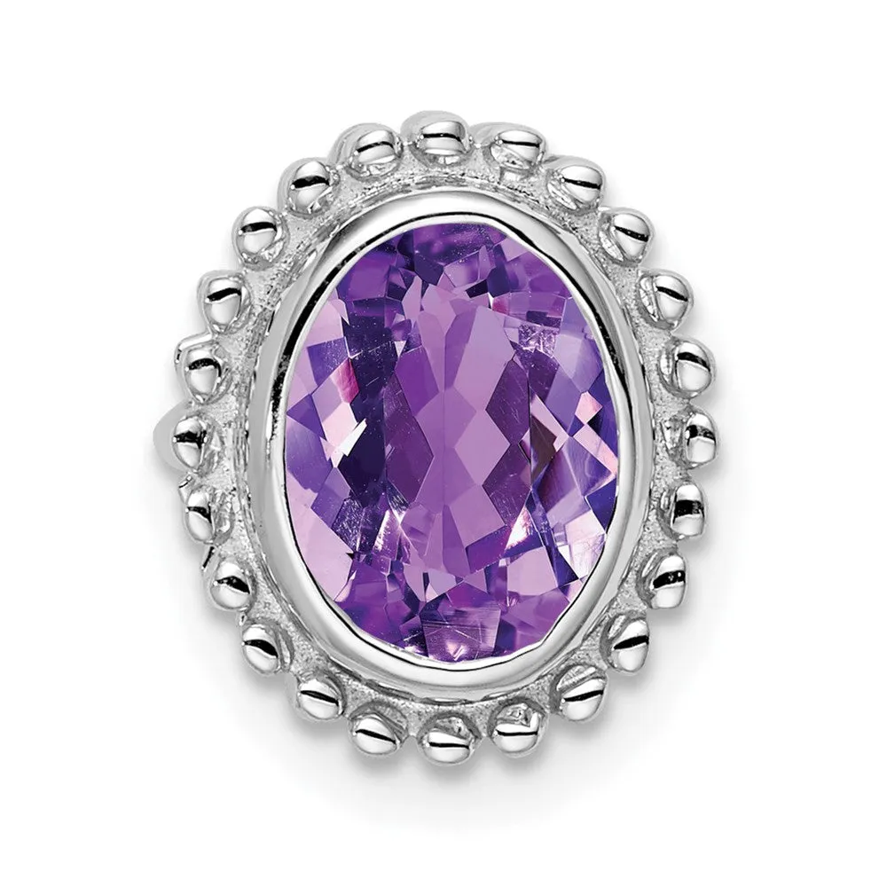 14k White Gold Oval Amethyst Chain Slide