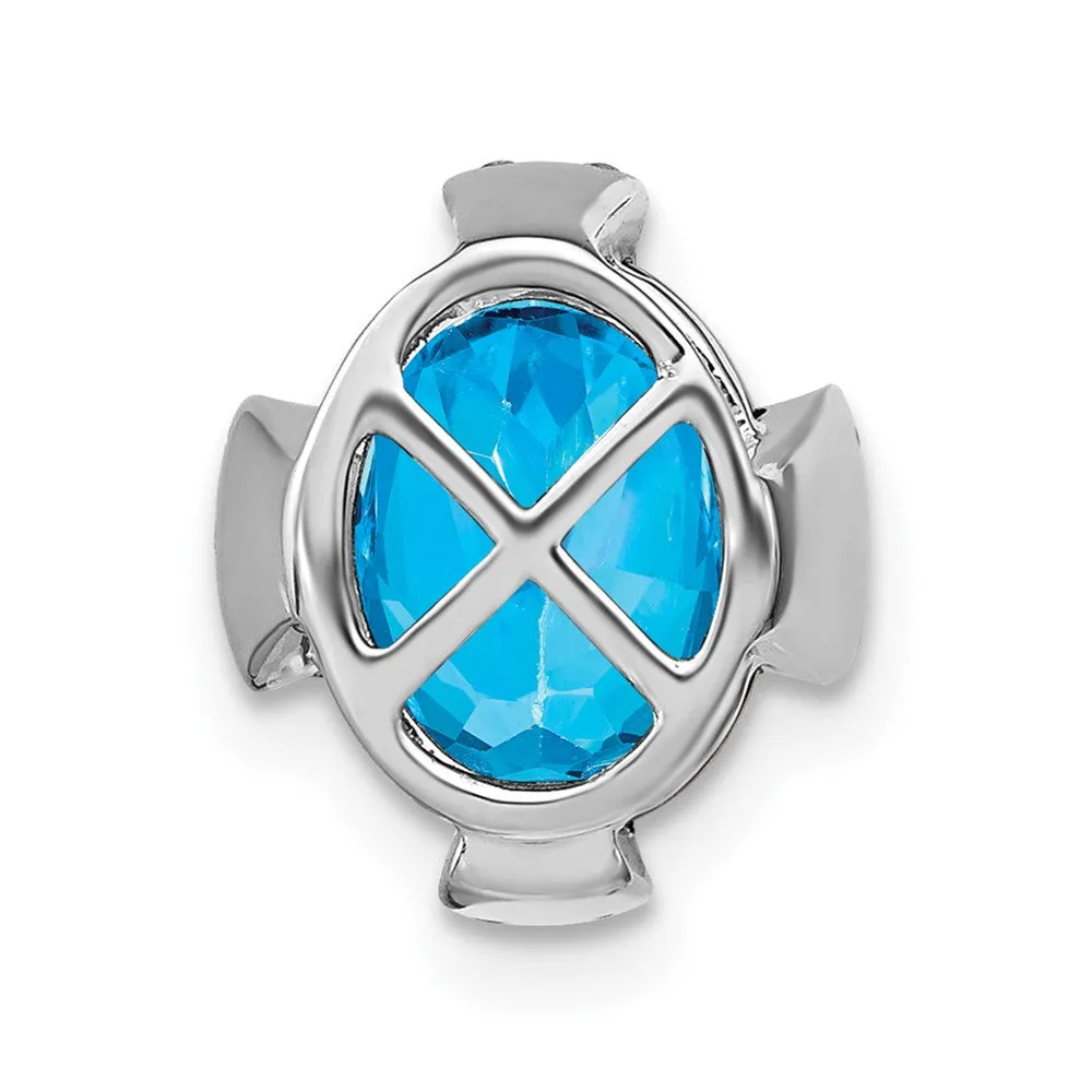 14k White Gold Oval Blue Topaz and Diamond Chain Slide
