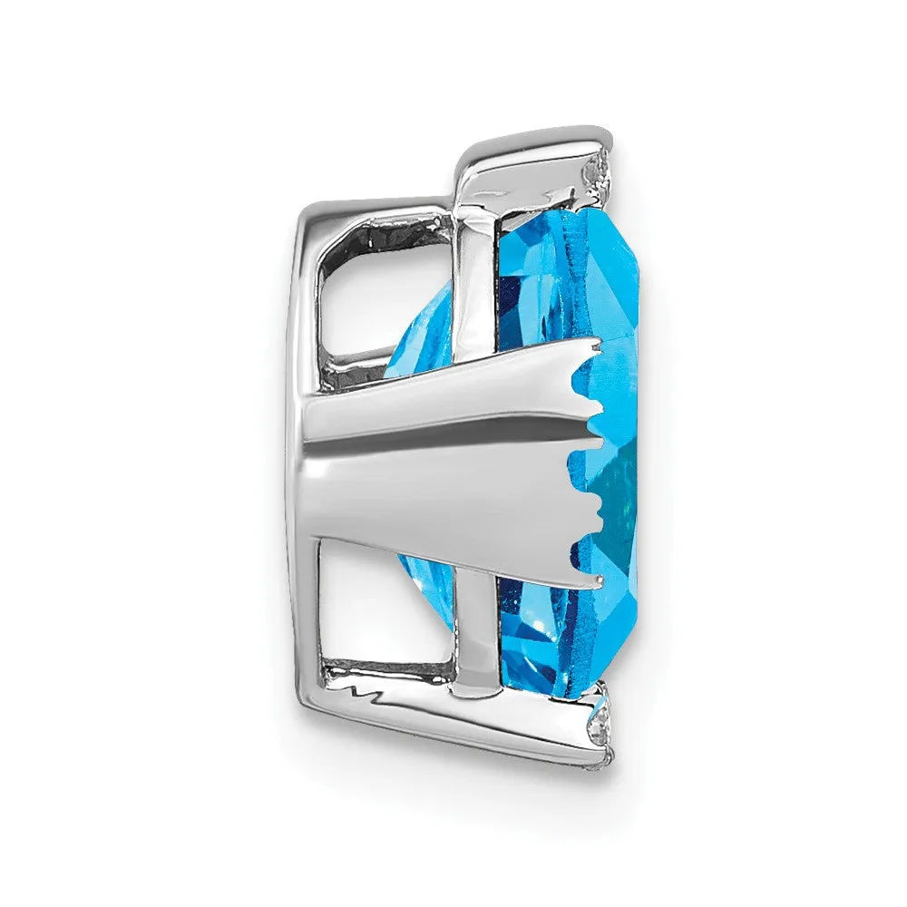 14k White Gold Oval Blue Topaz and Diamond Chain Slide