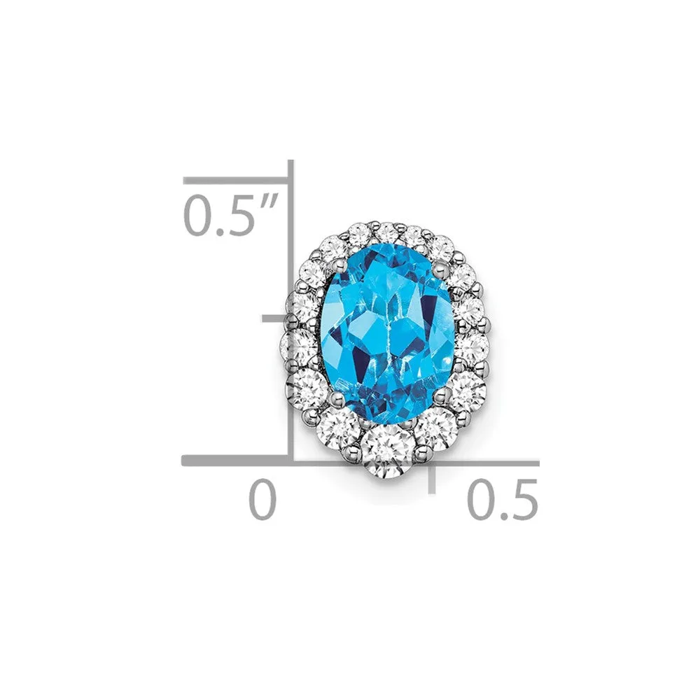 14k White Gold Oval Blue Topaz and Diamond Halo Chain Slide