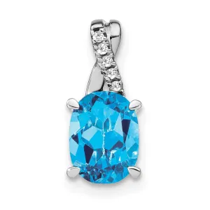 14k White Gold Oval Blue Topaz and Diamond Pendant