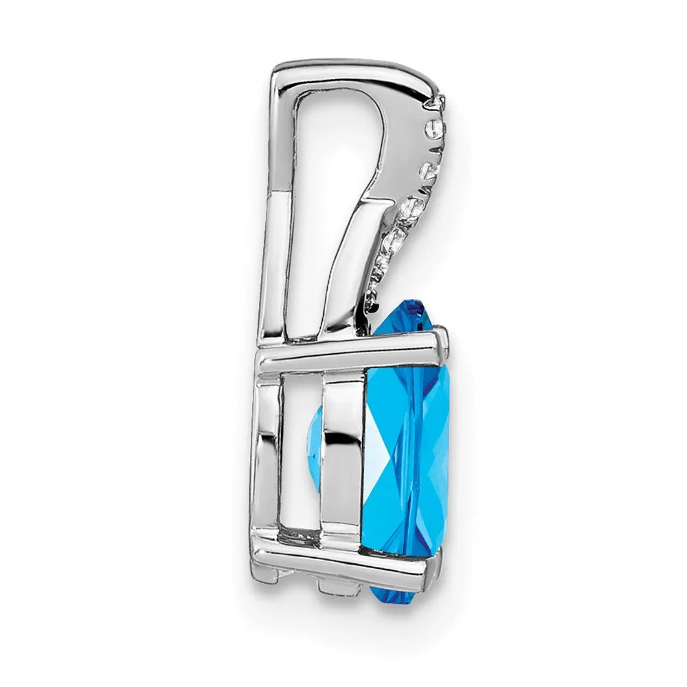 14k White Gold Oval Blue Topaz and Diamond Pendant