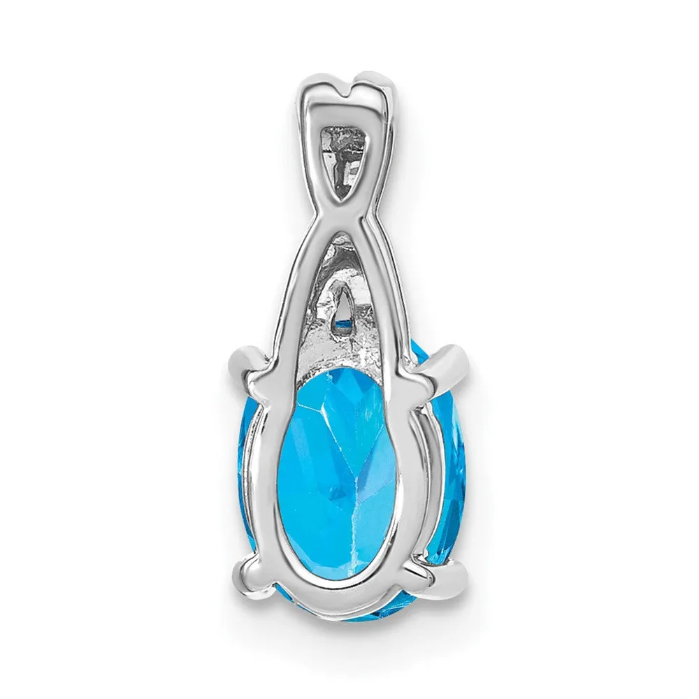 14k White Gold Oval Blue Topaz and Diamond Pendant