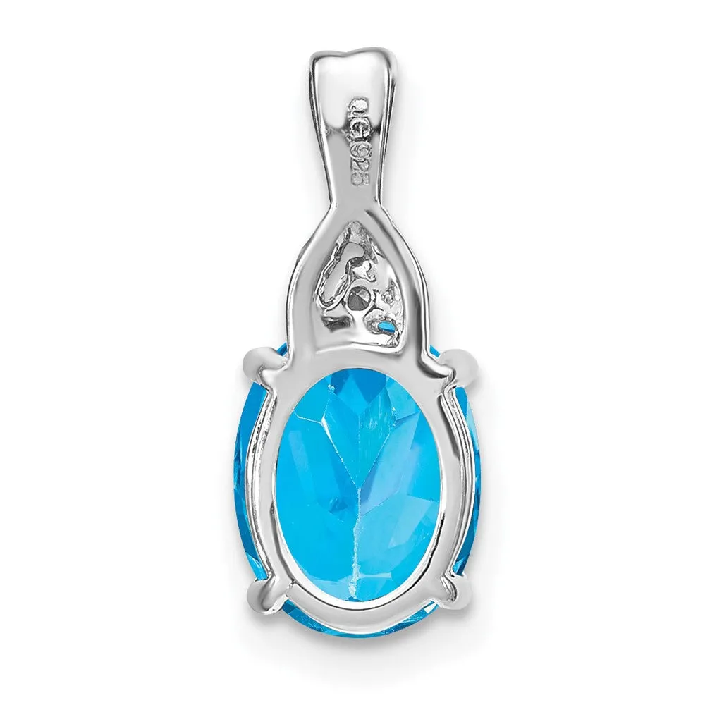 14k White Gold Oval Blue Topaz and Diamond Pendant