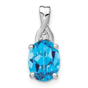 14k White Gold Oval Blue Topaz and Diamond Pendant
