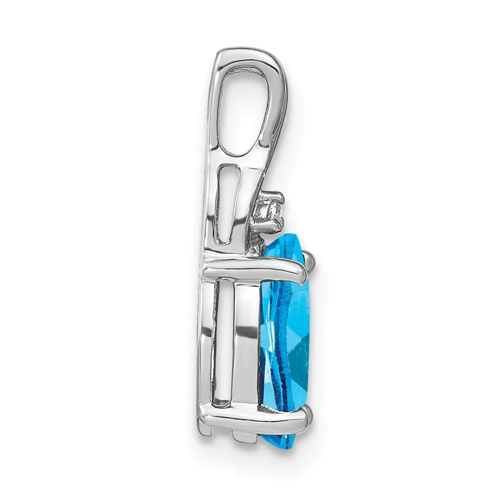 14k White Gold Oval Blue Topaz and Diamond Pendant