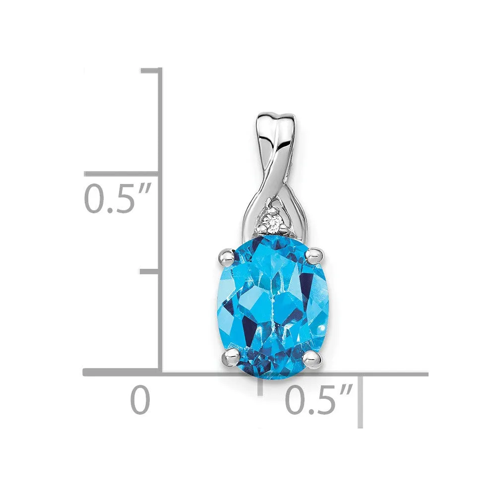 14k White Gold Oval Blue Topaz and Diamond Pendant