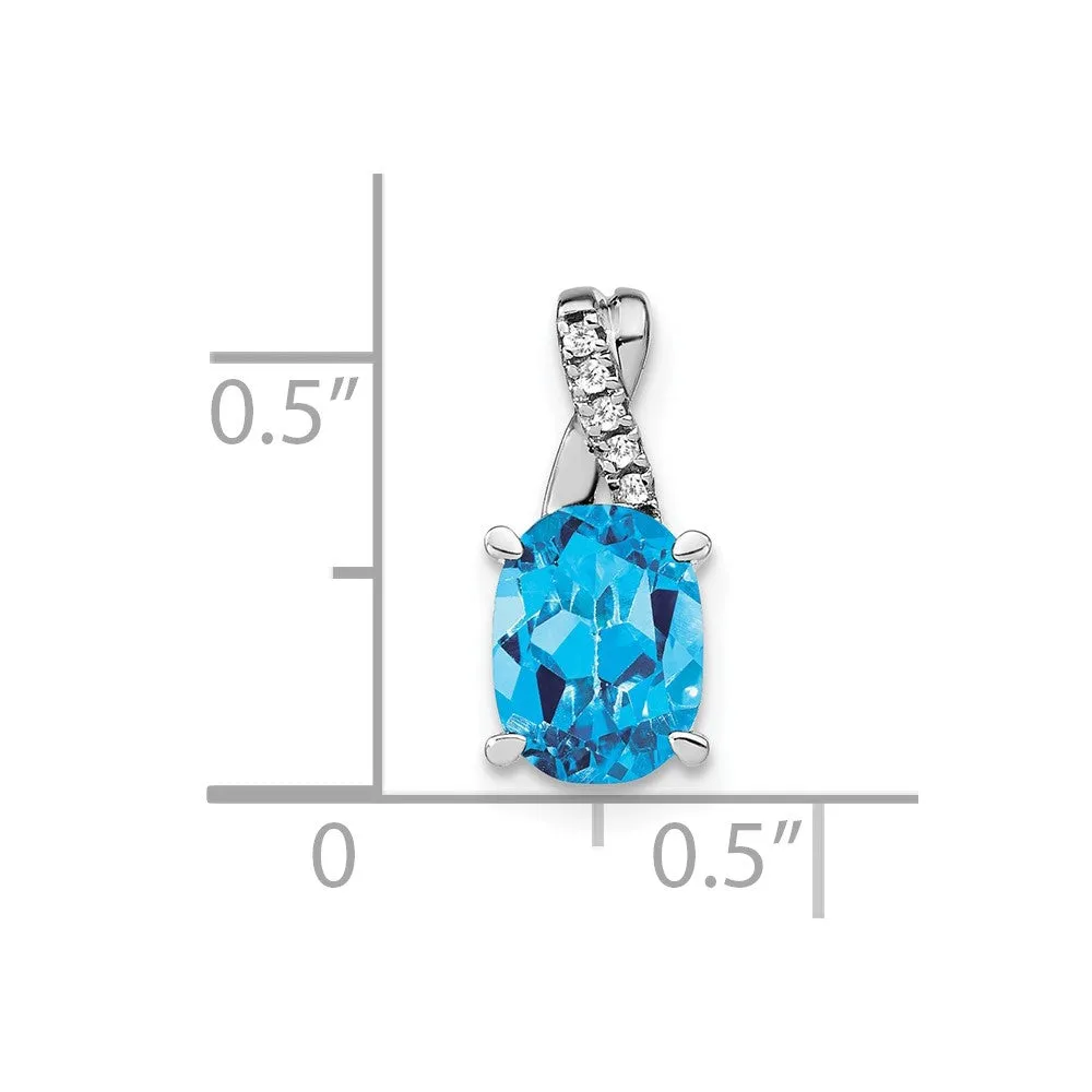14k White Gold Oval Blue Topaz and Diamond Pendant