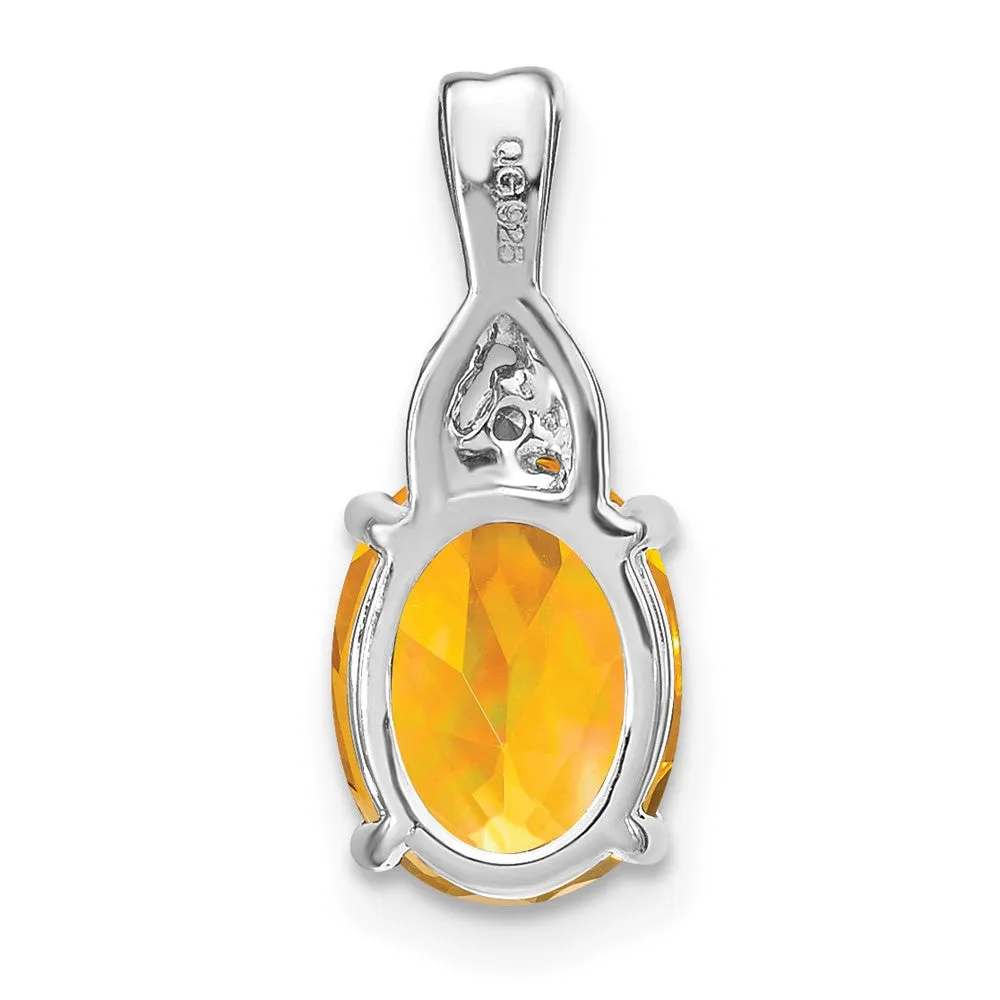 14k White Gold Oval Citrine and Diamond Pendant