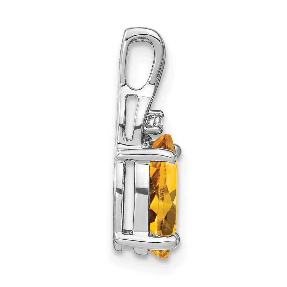 14k White Gold Oval Citrine and Diamond Pendant