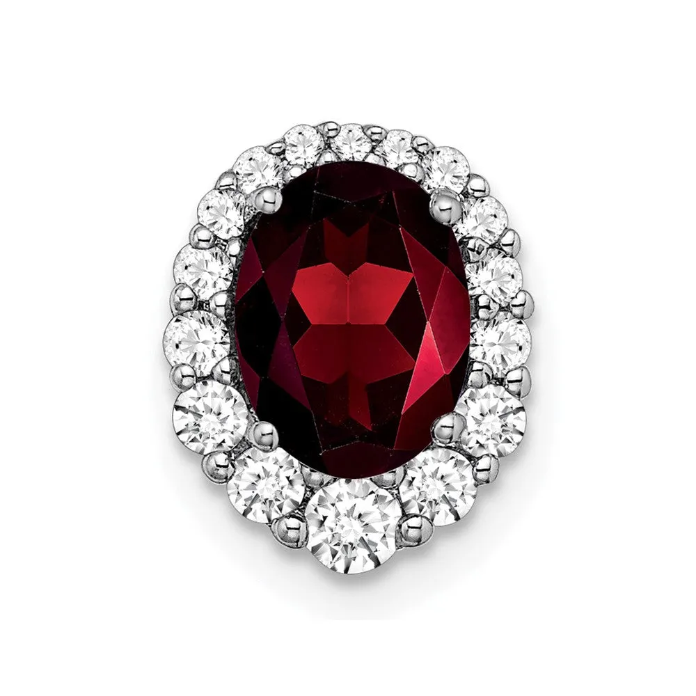14k White Gold Oval Garnet and Diamond Halo Chain Slide