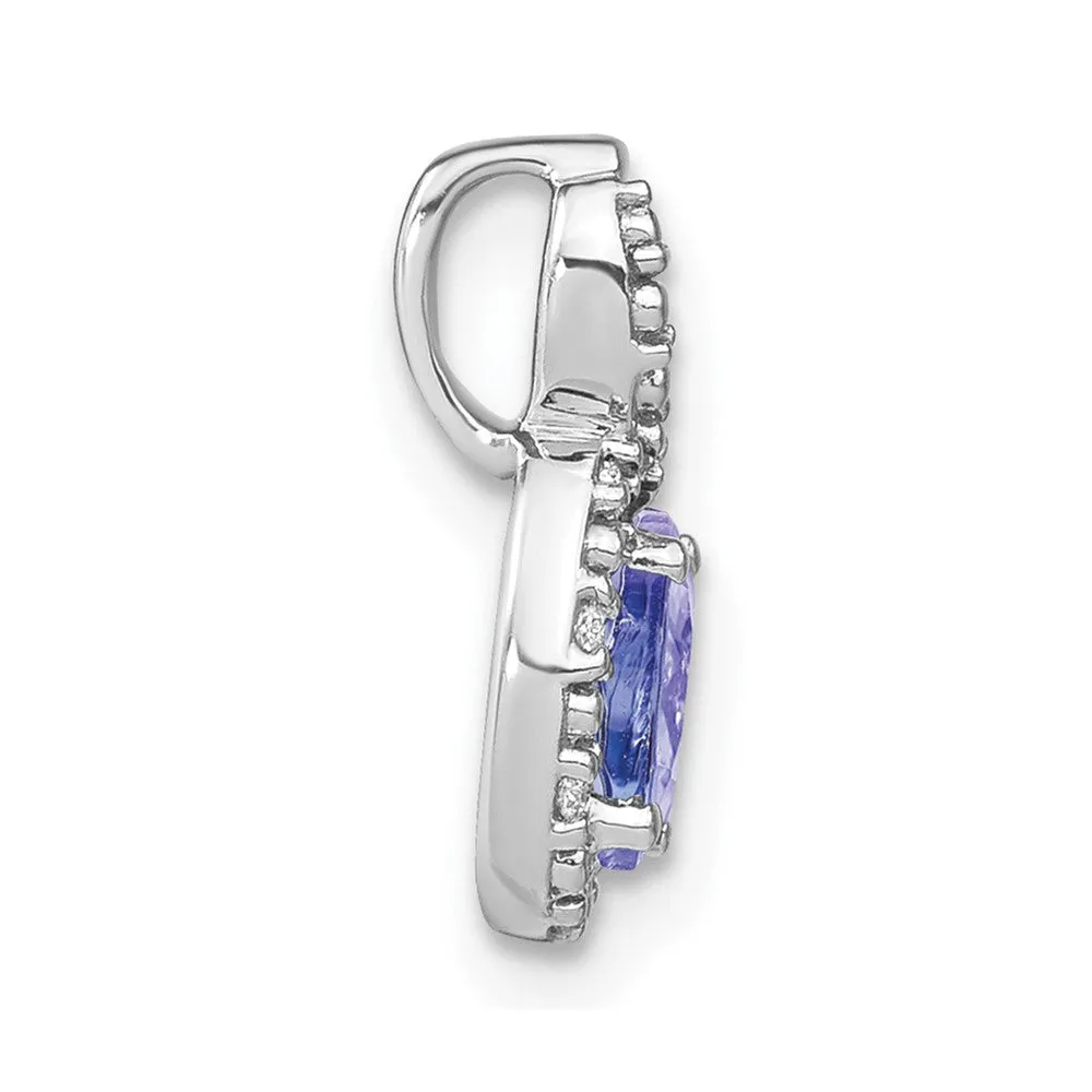 14k White Gold Oval Tanzanite and Diamond Pendant