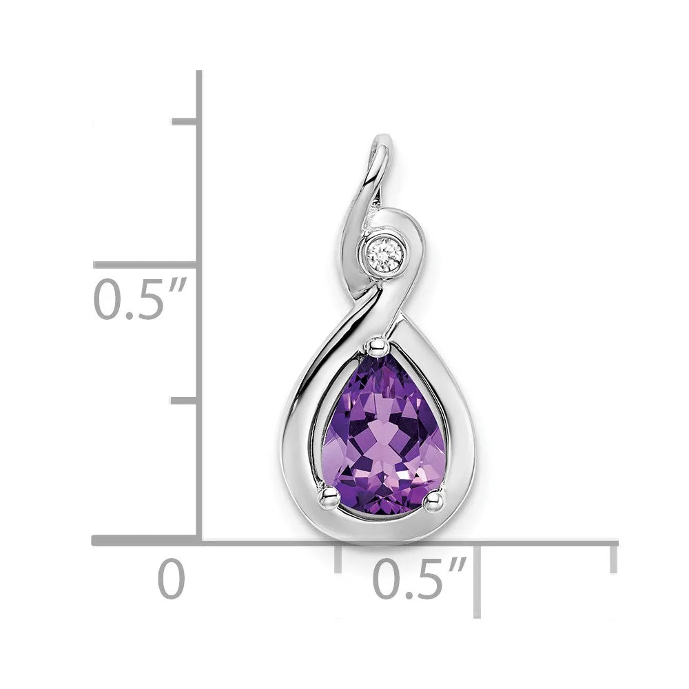 14k White Gold Pear Amethyst and Diamond Pendant