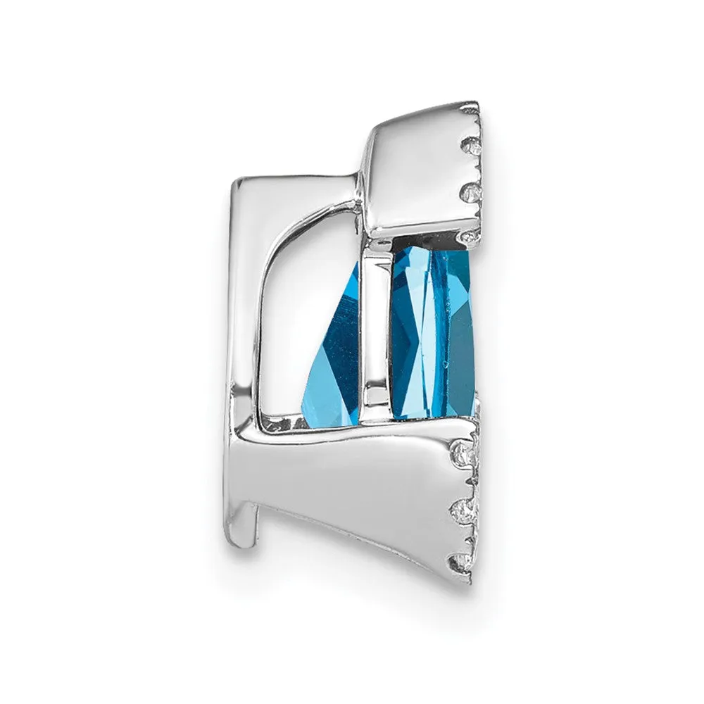 14k White Gold Pear Blue Topaz and Diamond Chain Slide