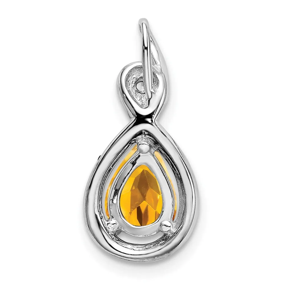 14k White Gold Pear Citrine and Diamond Pendant