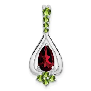 14k White Gold Pear Garnet and Peridot Pendant