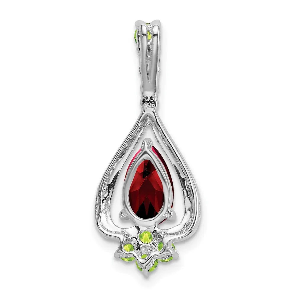 14k White Gold Pear Garnet and Peridot Pendant