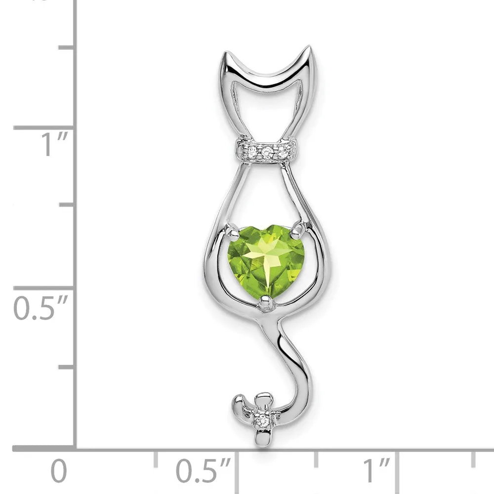 14k White Gold Peridot and Diamond Cat Pendant