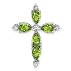 14k White Gold Peridot and Diamond Cross Chain Slide