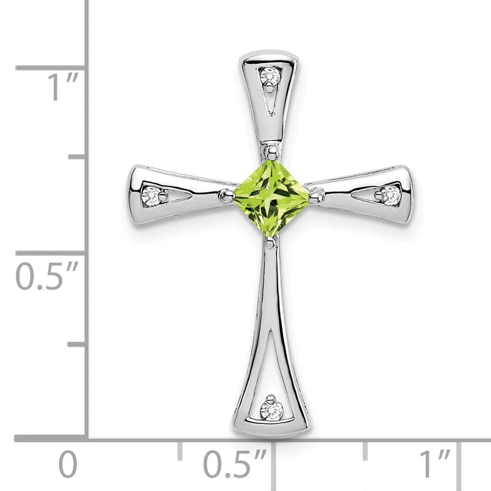 14k White Gold Peridot and Diamond Cross Chain Slide