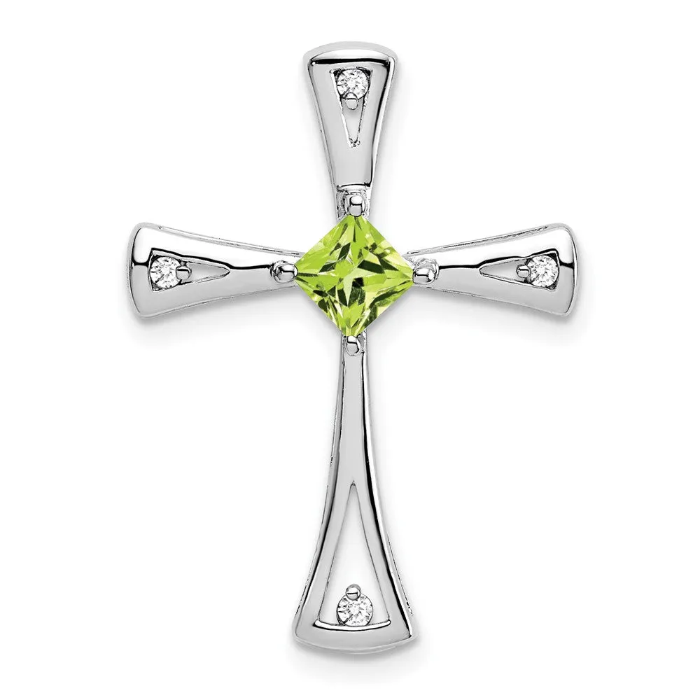 14k White Gold Peridot and Diamond Cross Chain Slide