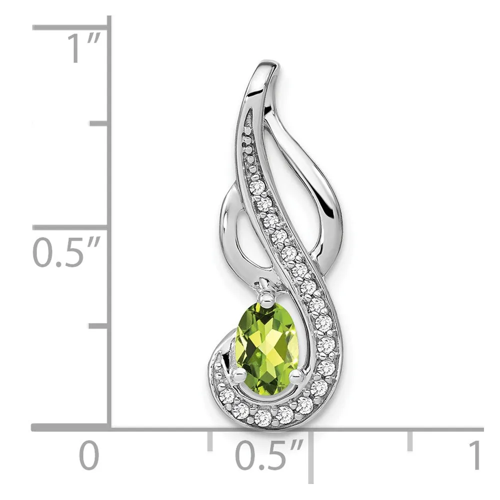 14k White Gold Peridot and Diamond Swirl Pendant
