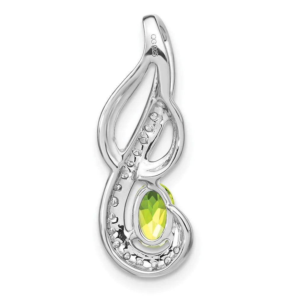 14k White Gold Peridot and Diamond Swirl Pendant