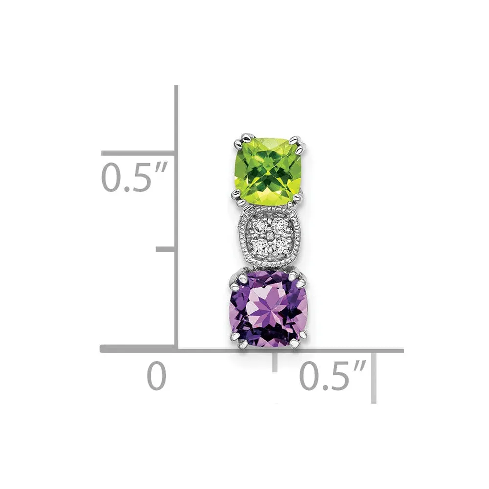 14k White Gold Peridot/Amethyst/Diamond Chain Slide