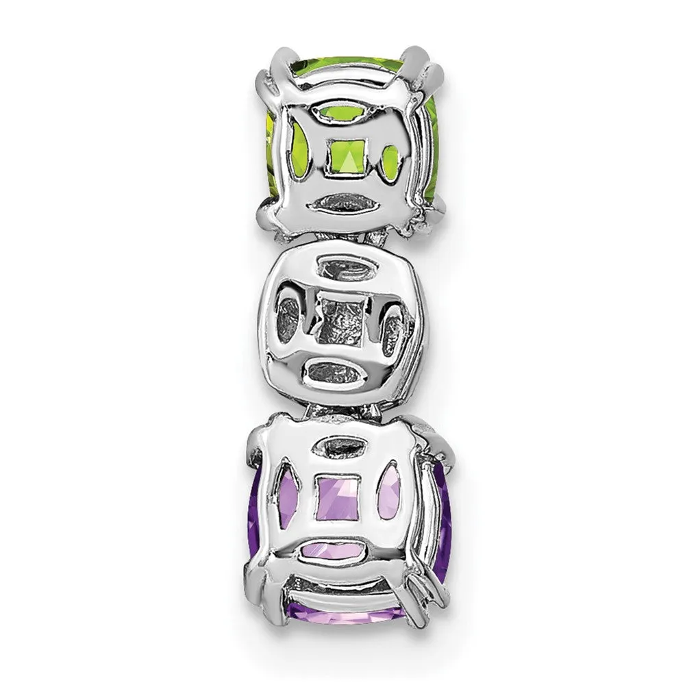 14k White Gold Peridot/Amethyst/Diamond Chain Slide