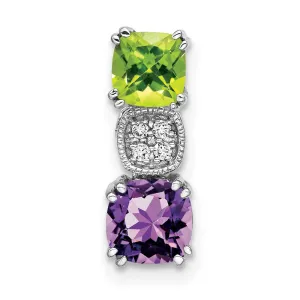 14k White Gold Peridot/Amethyst/Diamond Chain Slide