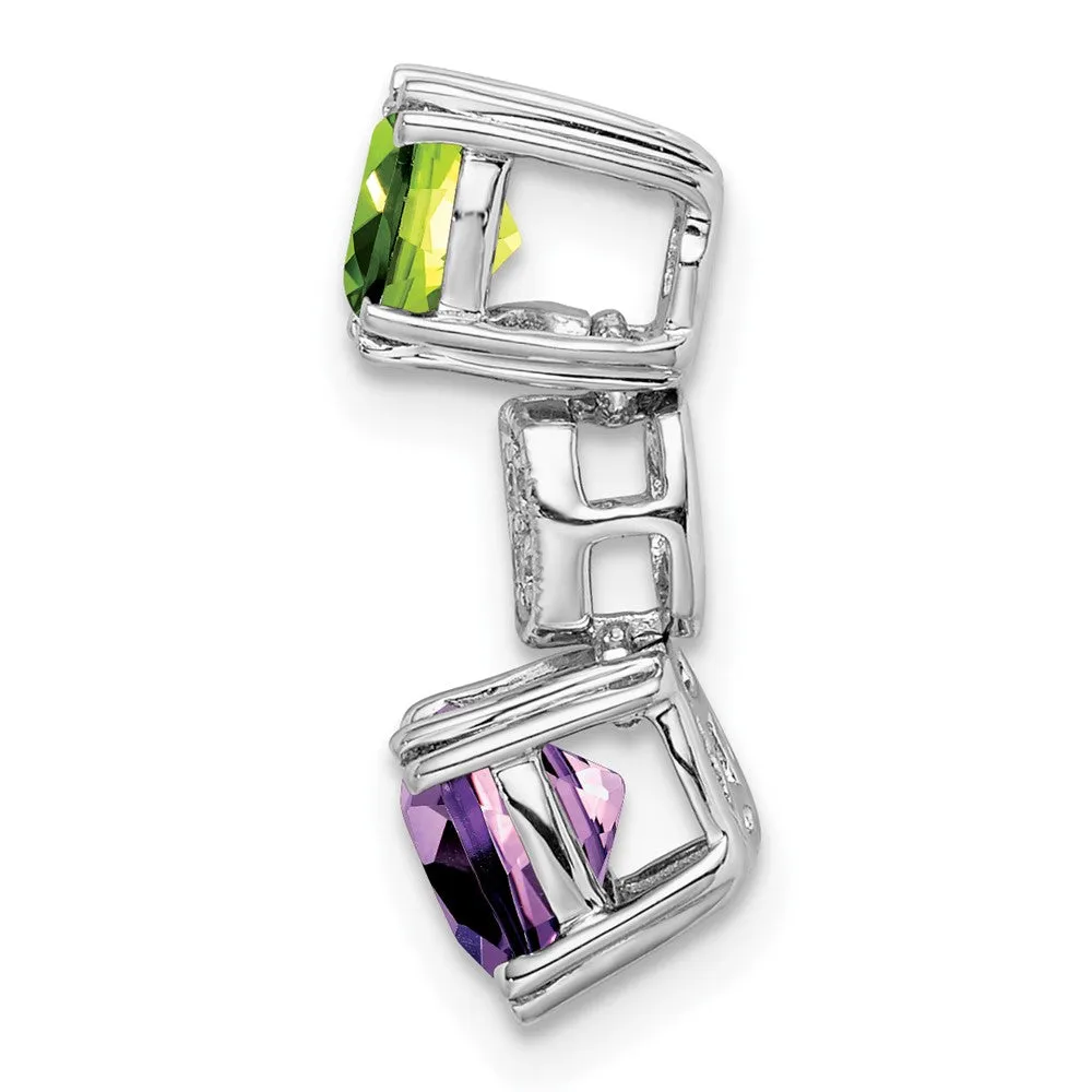 14k White Gold Peridot/Amethyst/Diamond Chain Slide