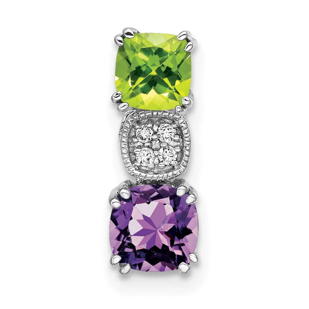 14k White Gold Peridot/Amethyst/Diamond Chain Slide
